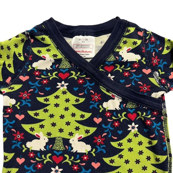 Hanna Andersson Sz 90 (3) Woodland Bunny Christmas Tree Pajamas - Picture 3 of 9